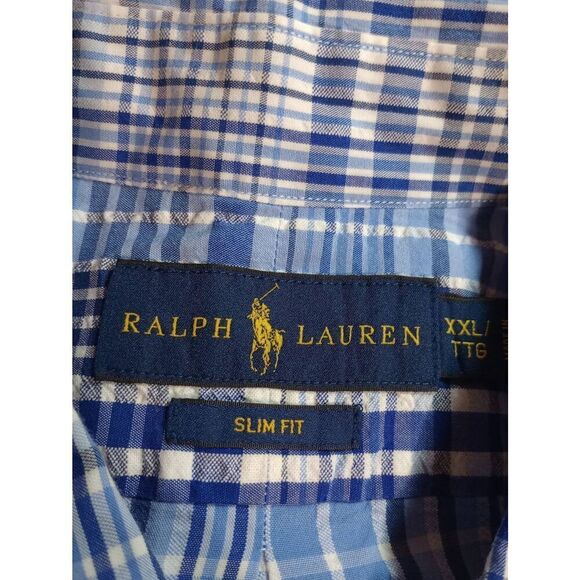 Ralph Lauren Shirt Men's XXL Slim Fit Blue Button Front Short Sleeve - Picture 6 of 8